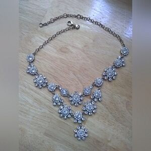 J. Crew Gold-Tone Chain Clear Crystal Cut Rhinestone Statement Necklace